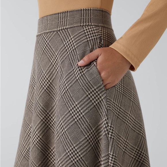 HALARA NWT high Waisted Pocket Houndstooth Plaid Flare Midi Casual Skirt XS - Picture 5 of 8